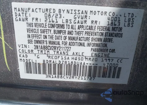 2024 Nissan Sentra Sv Xtronic Cvt z USA, uszkodzony, nr VIN 3N1AB8CV2RY211727